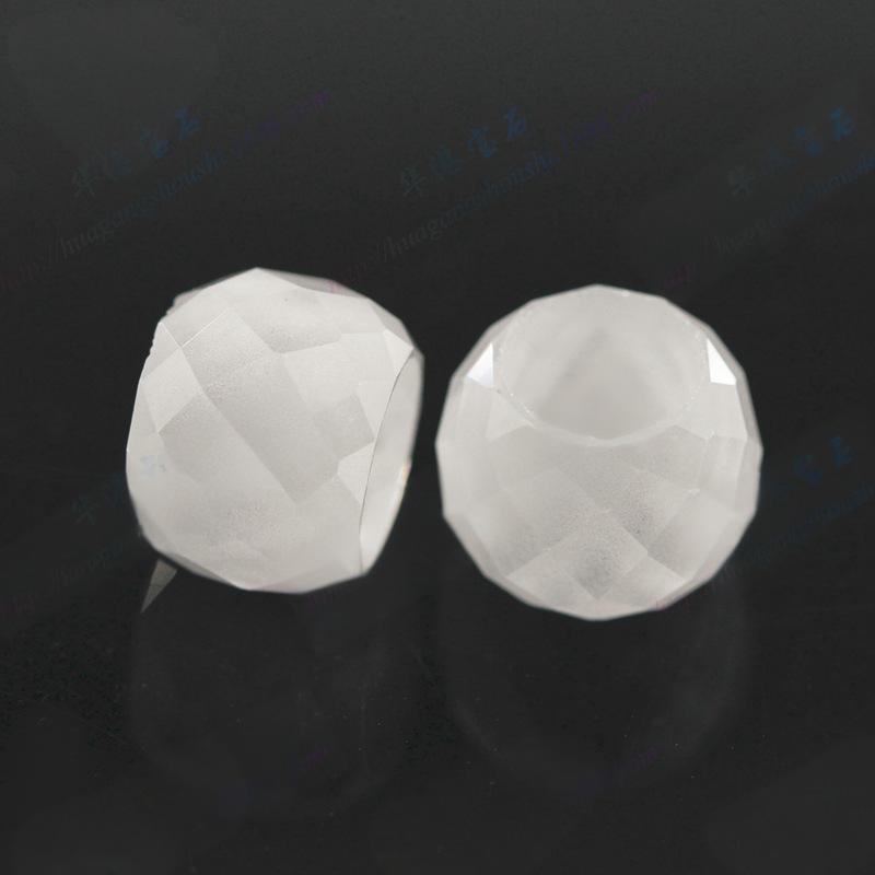 潘家首饰蛋形白色算盘珠裸石 格子面穿孔珠子人造CZ批发