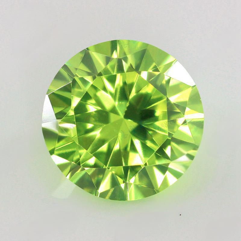 5A圆形果绿锆裸石戒面 尖底人造浅淡绿色锆石人造宝石钻