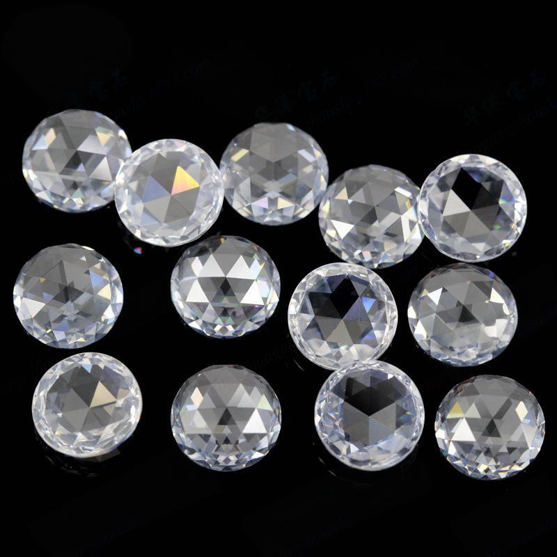 圆形平底玫瑰面白色锆石裸石 三角切面人造宝石白皓戒面