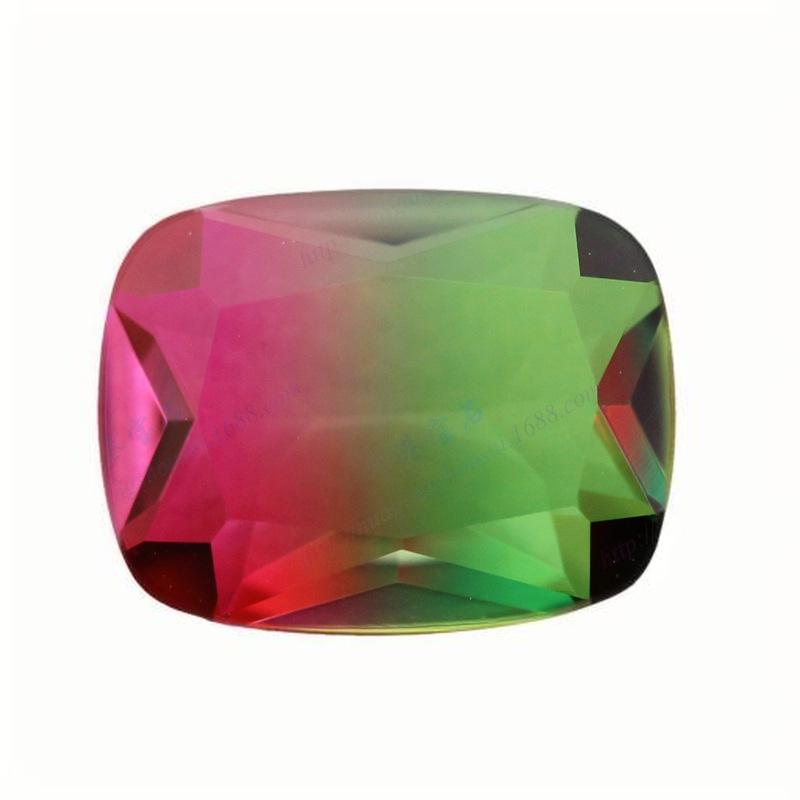 肥长方西瓜碧玺玻璃裸石 合成彩色渐变色戒指戒面宝石