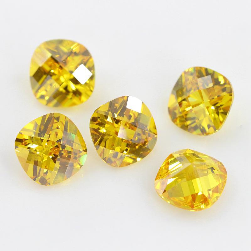 肥正方形尖底龟面金黄色锆石 肥方枕形格子面裸石批发