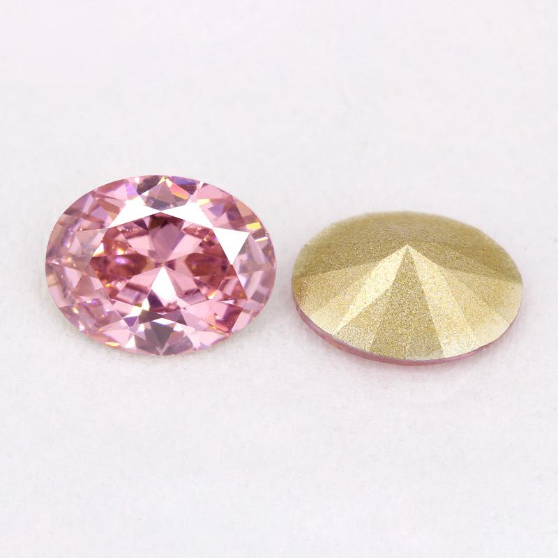 镀金黄底蛋形粉红色锆石裸石 椭圆形人造cz宝石 梧州皓