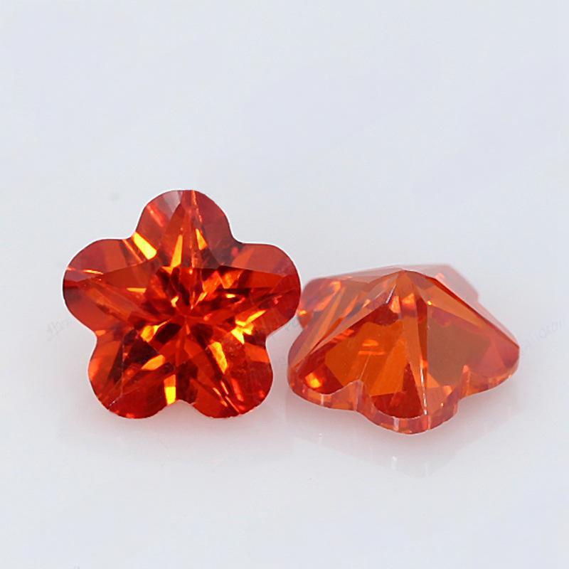 桔红色五角形梅花戒面锆石 合成橘红色CZ宝石首饰裸石