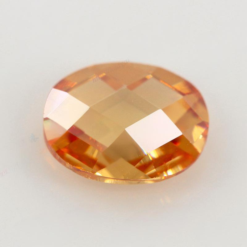 蛋形香槟色双龟面锆石裸石 椭圆形格子面彩色CZ宝石批发
