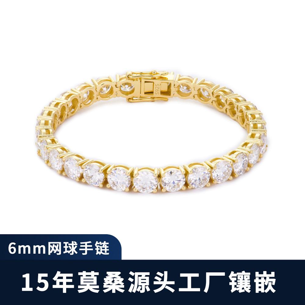 6mm跨境热卖首饰镀金大粗镶莫桑石网球手链圆形百搭男女款满镶嵌