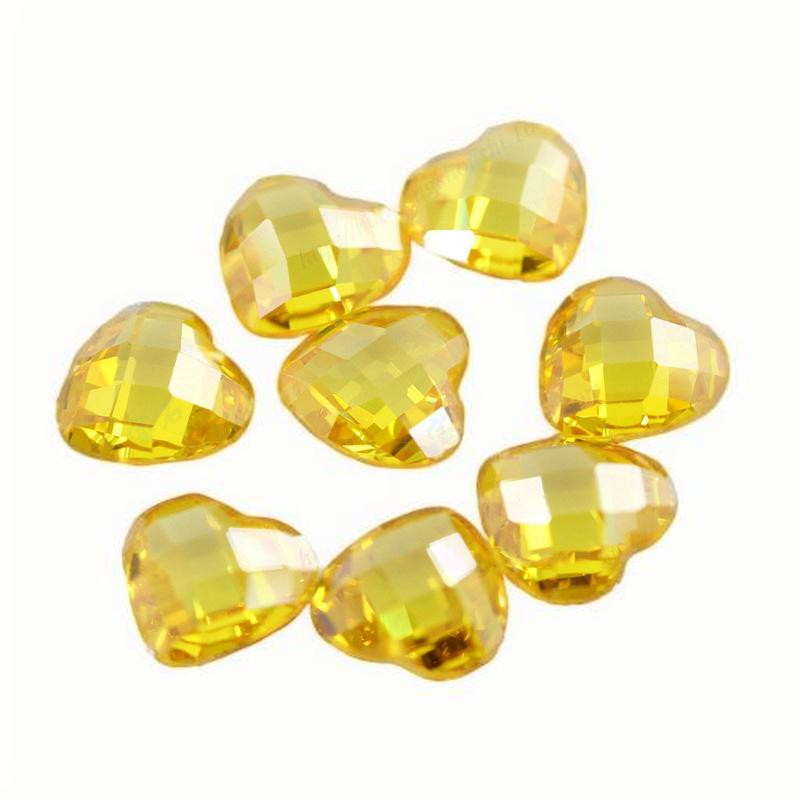 心形金黄色锆石双龟面裸石 格子面彩色宝石耳钉钻配件