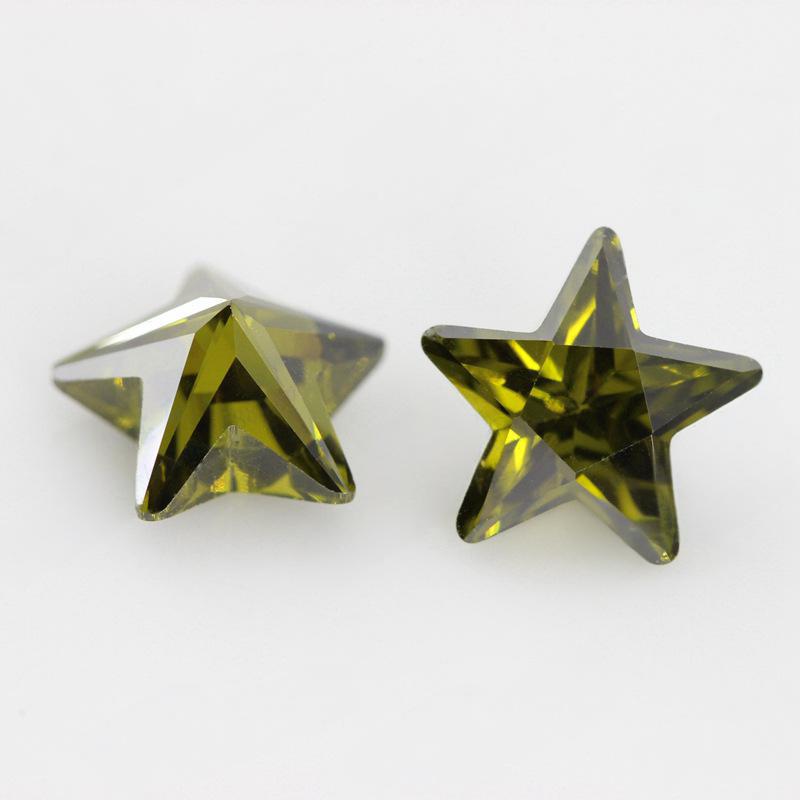 AAA锆石五角星形戒面彩色锆石 人造CZ宝石皓石橄榄绿