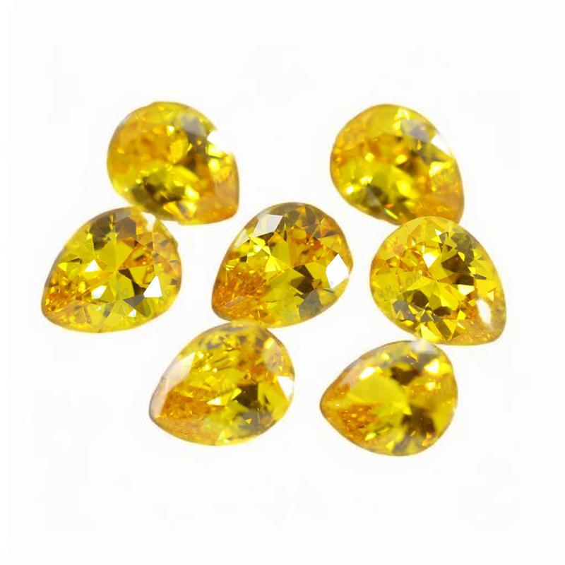 梨形金黄色锆石裸石 水滴形人造宝石人工钻