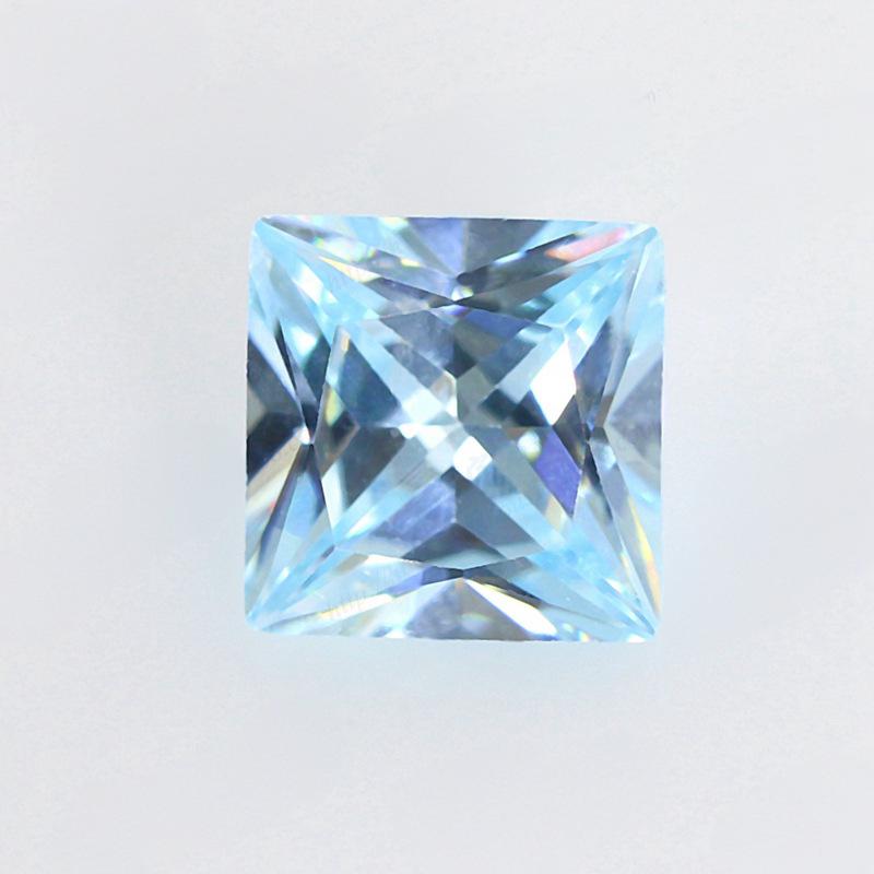 浅海蓝锆正方形直角裸石 公主方天空蓝锆石湖水蓝钻戒石