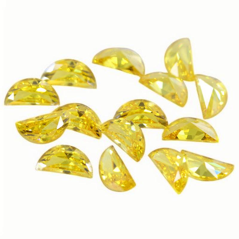 月亮形金黄色锆石CZ裸石 半圆形人造宝石首饰品镶嵌批发