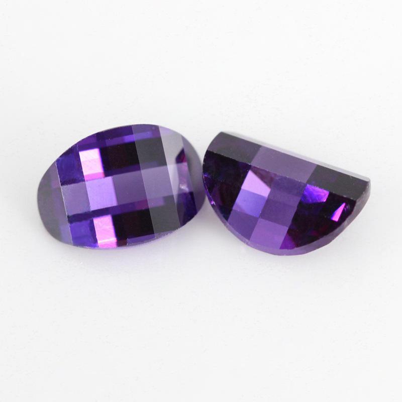 元宝形紫红色锆石裸石批发 人造紫红锆弧形宝石散珠钻